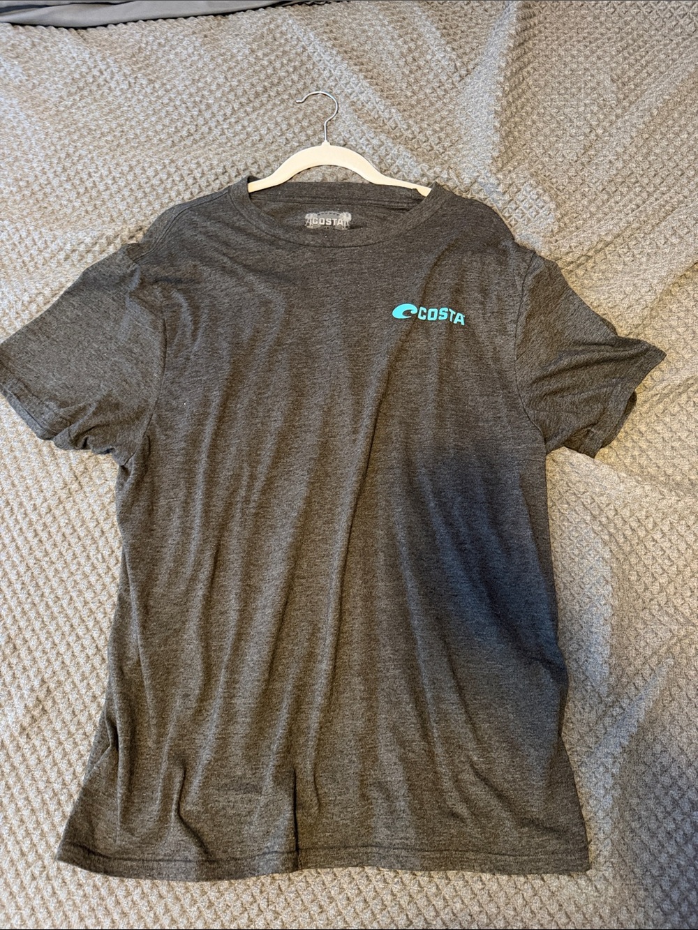 Costa Charcoal Tee with Teal Logo Chest Print